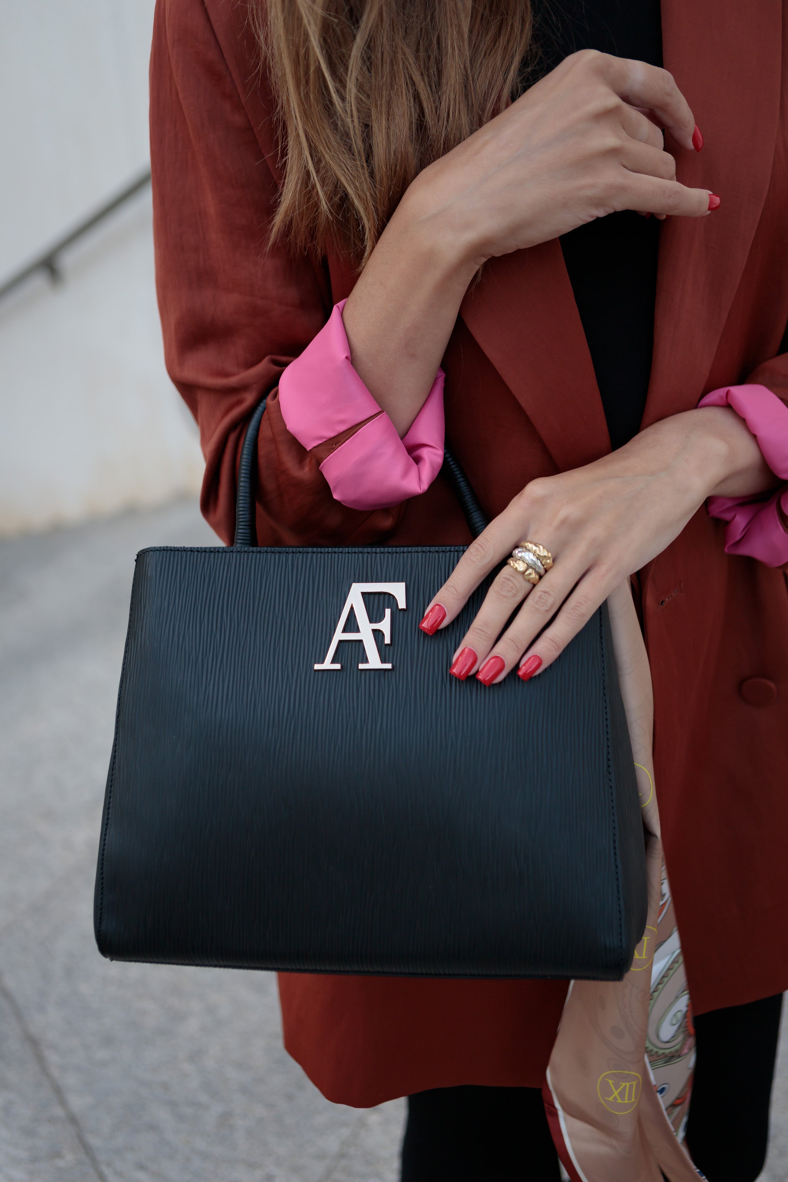 Navona Bag Black Textured Leather - Alinari Firenze