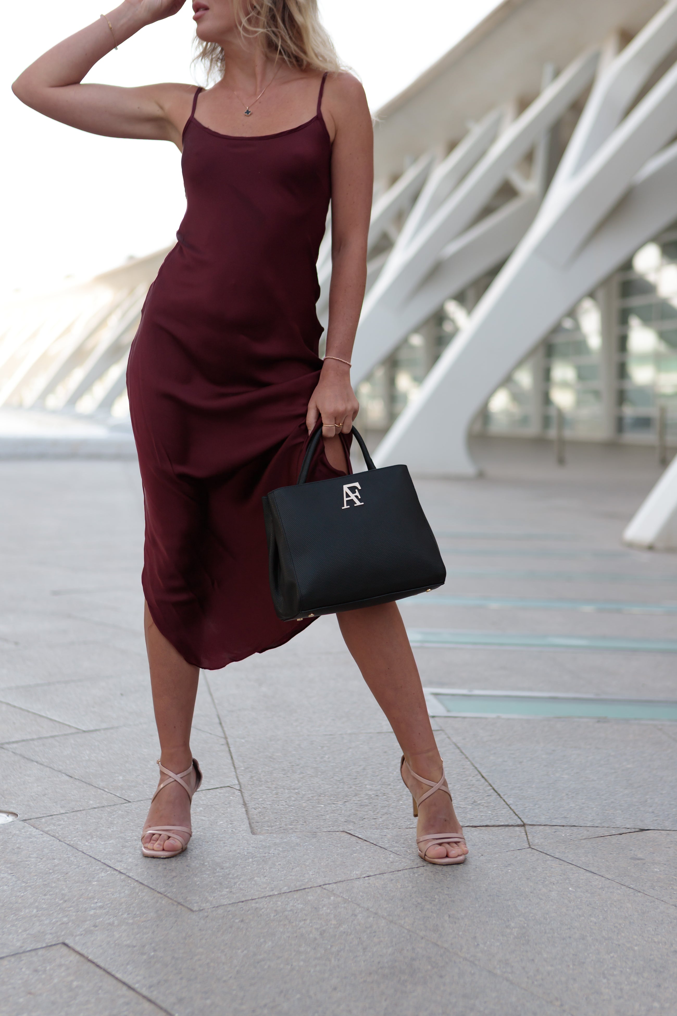 Navona Bag Black Honeycomb Leather - Alinari Firenze