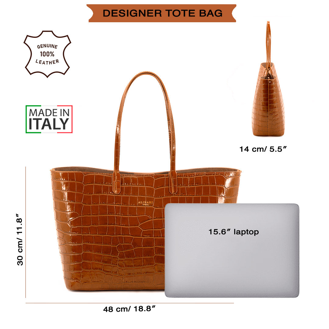 Maxima Croco Tote Camel - Alinari Firenze
