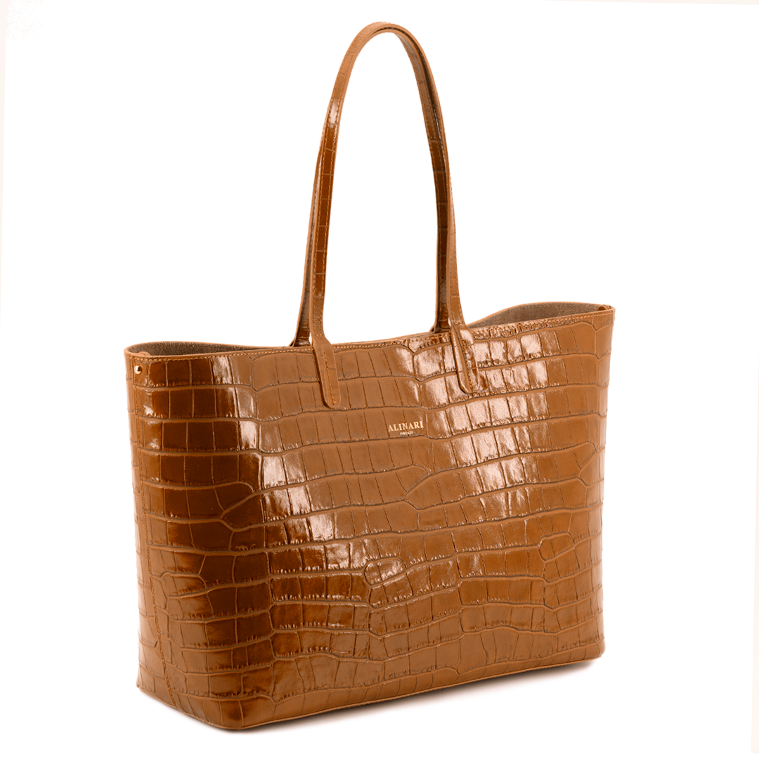 Maxima Croco Tote Camel - Alinari Firenze