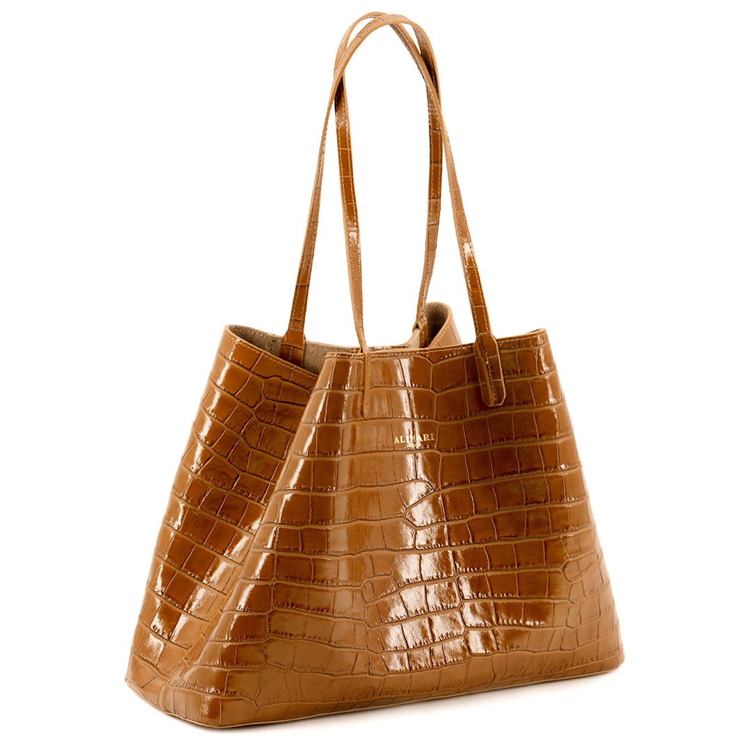 Maxima Croco Tote Camel - Alinari Firenze