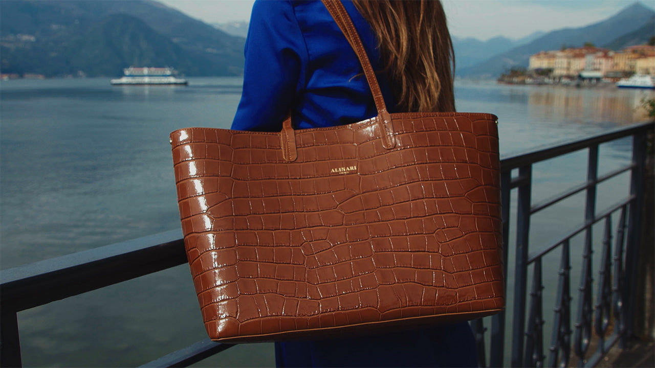 Maxima Croco Tote Camel - Alinari Firenze