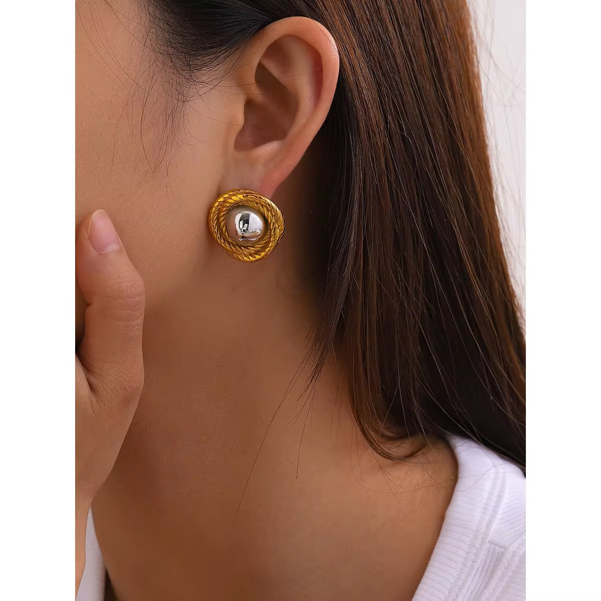 Vintage Rope Edge Stud Earrings - Alinari Firenze