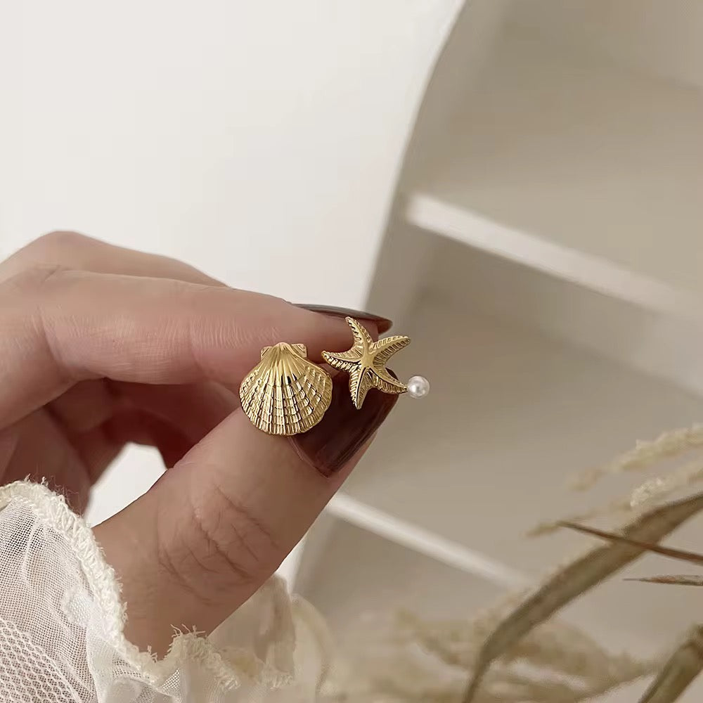 Sea Star & Shell Pearl Earrings