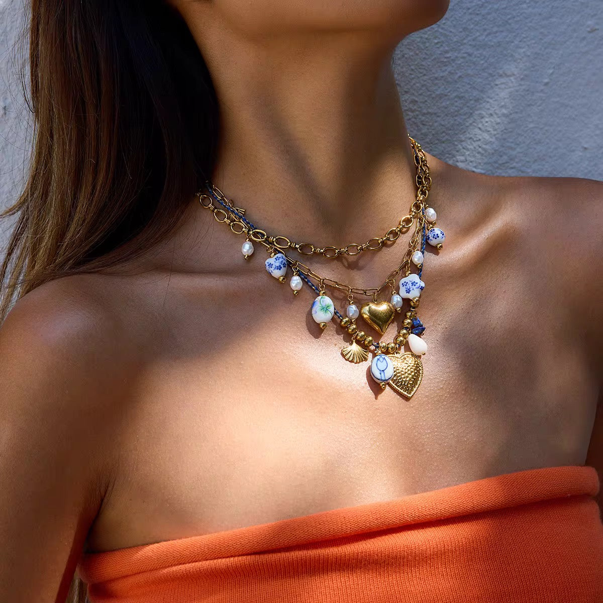 Blue & Gold Charm Layered Necklace Set - Alinari Firenze