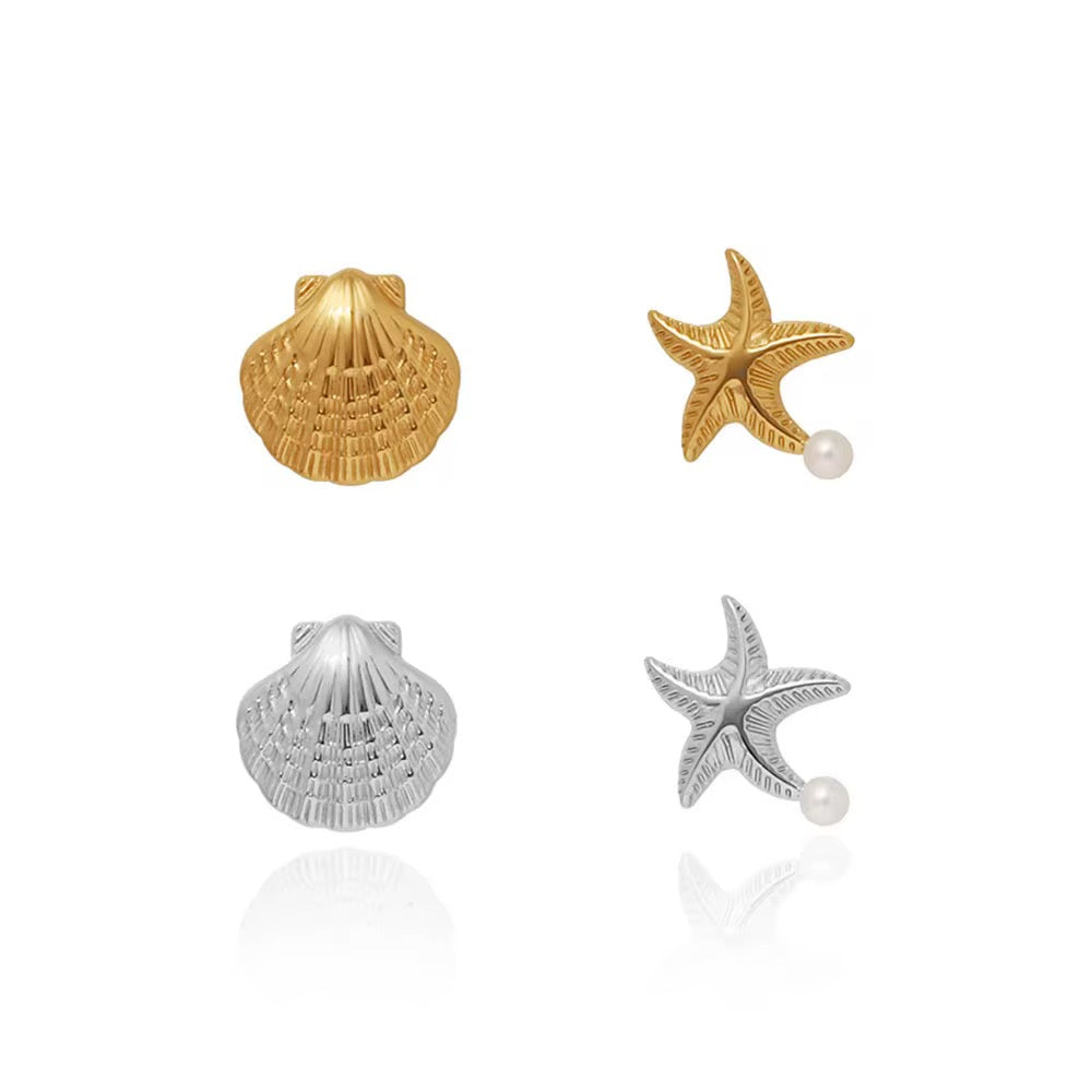 Sea Star & Shell Pearl Earrings